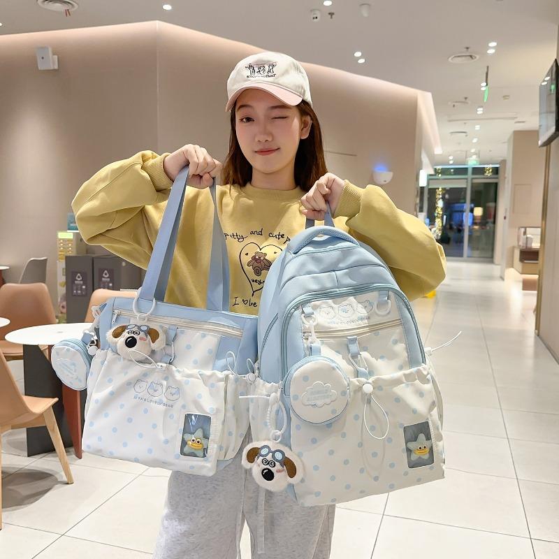 School bag women's new college style Japanese fresh cartoon polka dot backpack junior high school students lightweight travel backpack