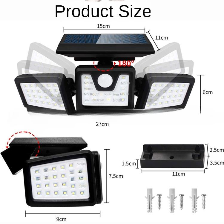 Solar Induction 138LED Three Head Rotatable Wall Lamp Outdoor Light Control Waterproof Road Lighting Courtyard Street Lamp