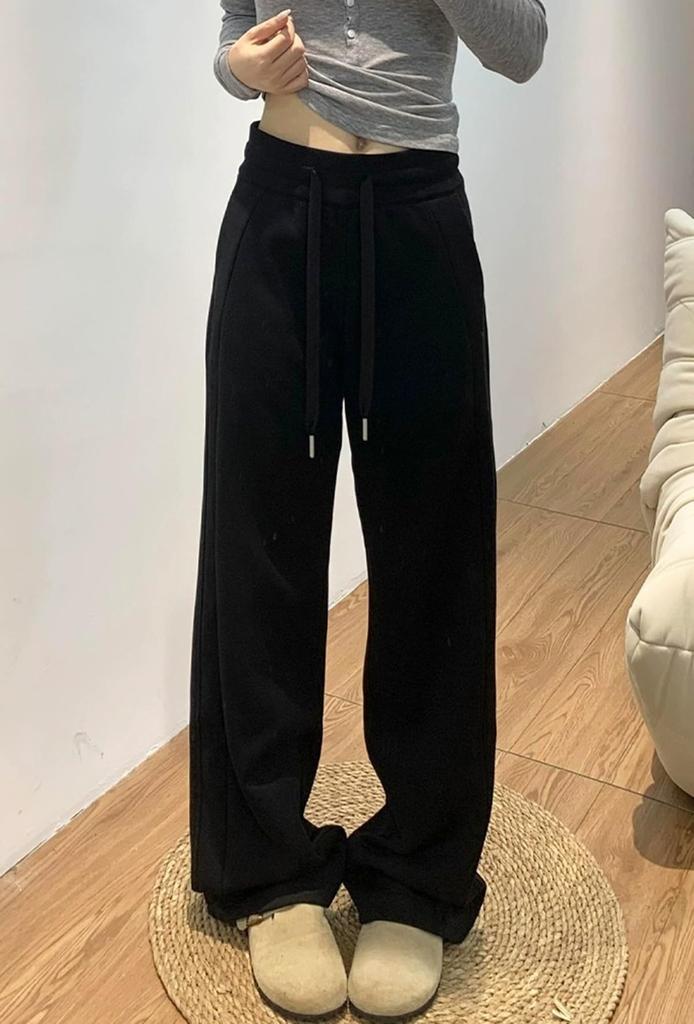 EASTEMPO Long Solid Loose Plus Sizes Women's Pants, Sportswear, Autumn/Winter, Sweatpants, Color, Fit, Breathable, (JP, Alphabet, XL, Black)