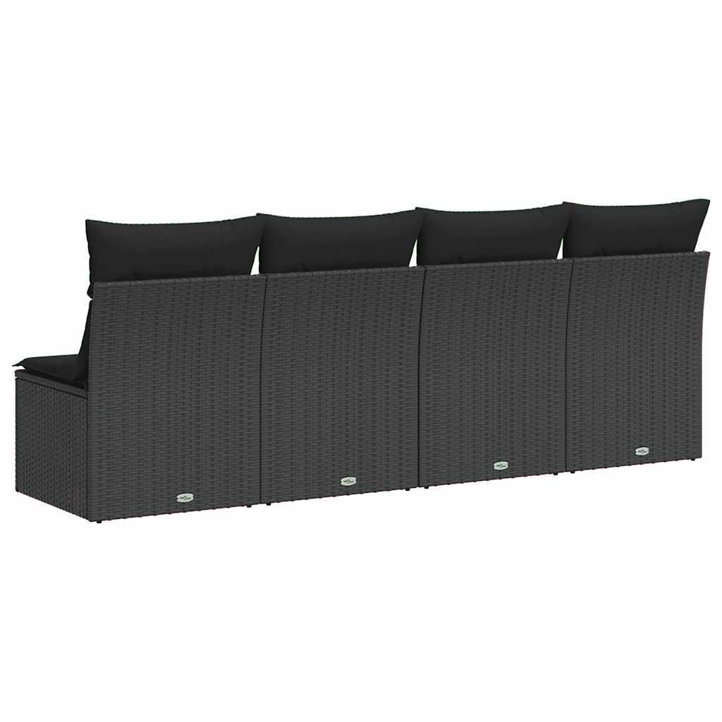 Vidaxl Sofa Ogrodowa Z Poduszkami, 4-Osobowa, Czarna, Polirattan
