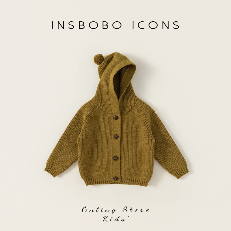Kids  Coat Knitting Cardigan Baby Autumn and Winter Sweater Mustard Green 90