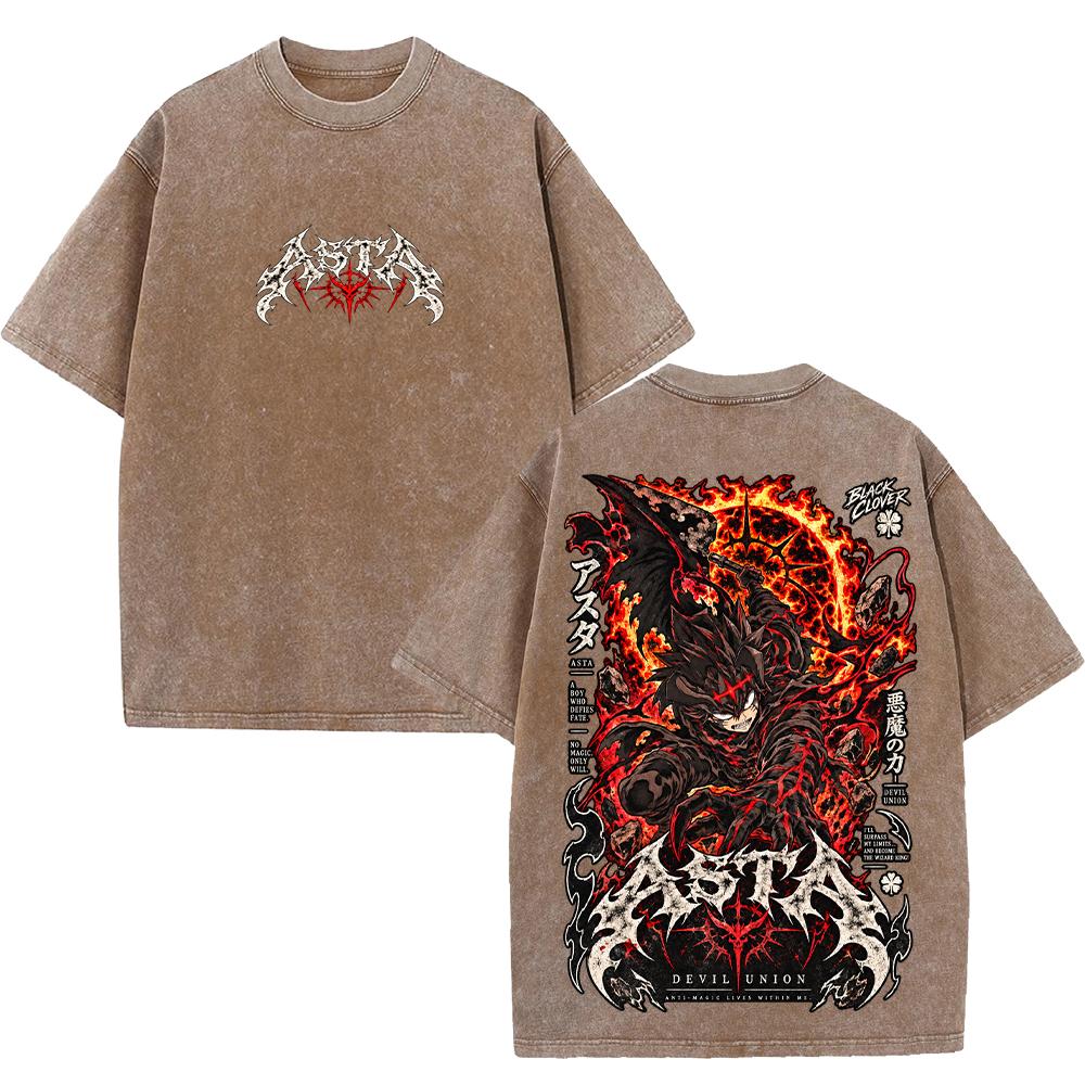 Asta Black Clover Manga Graphic T Shirt Vintage Washed Oversized Tee Streetwear Men Women Clothes Y2k Gothic 100% Cotton Tshirt
