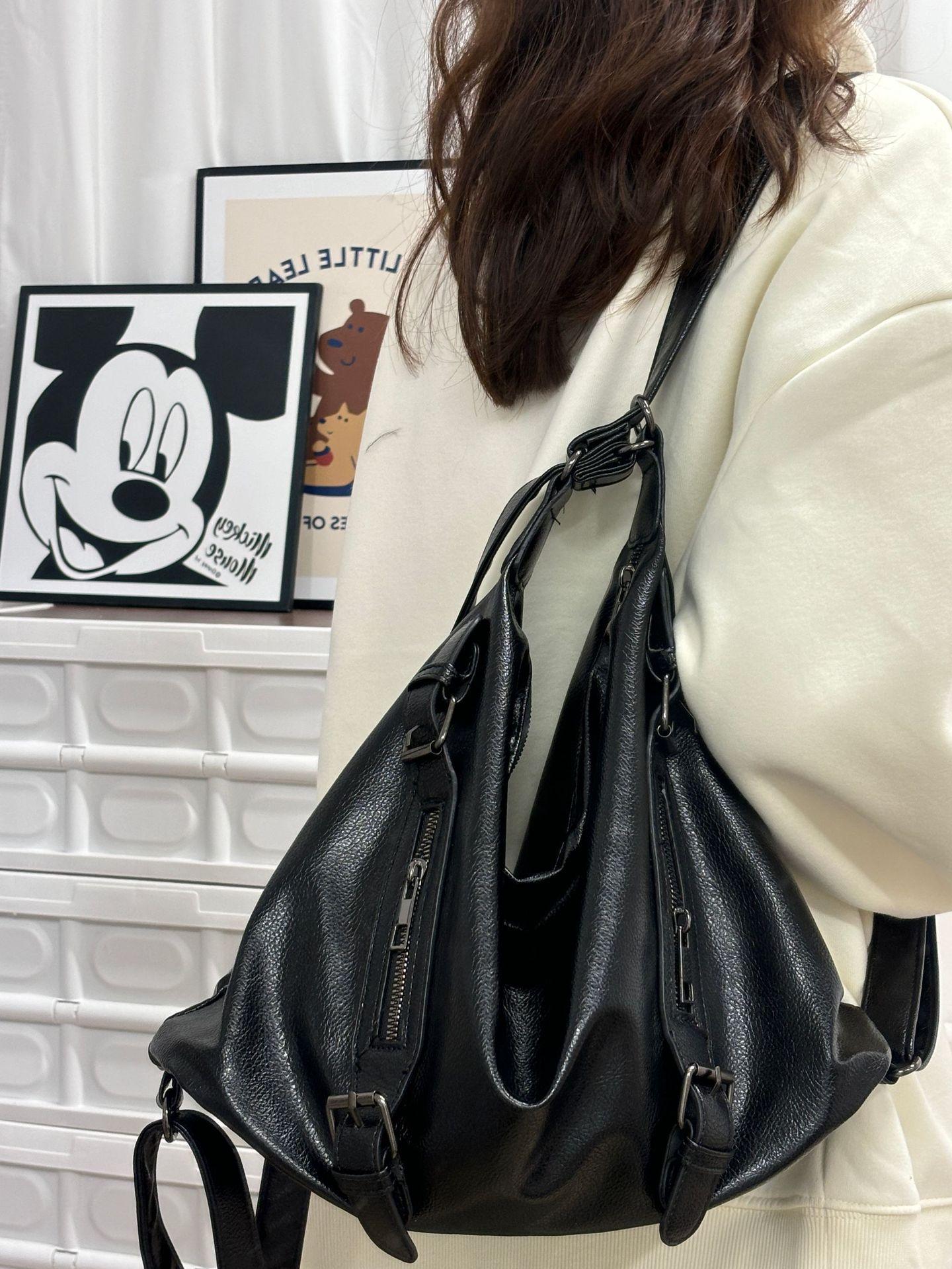 

2025 новый однолямочный рюкзак с тремя спинками, модная сумка большой вместимости, универсальная повседневная сумка через плечо чёрный