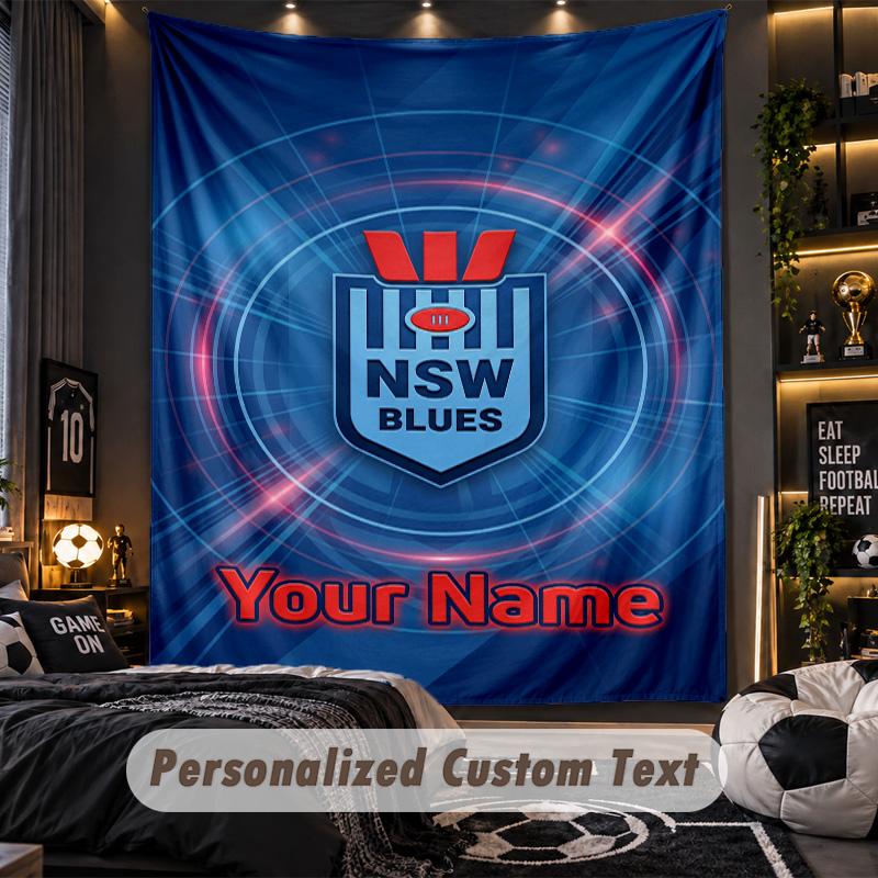 TapestryNSW Blues Logo Custom Name Text Personalized Wall Hanging Tapestry Home Wall Decor