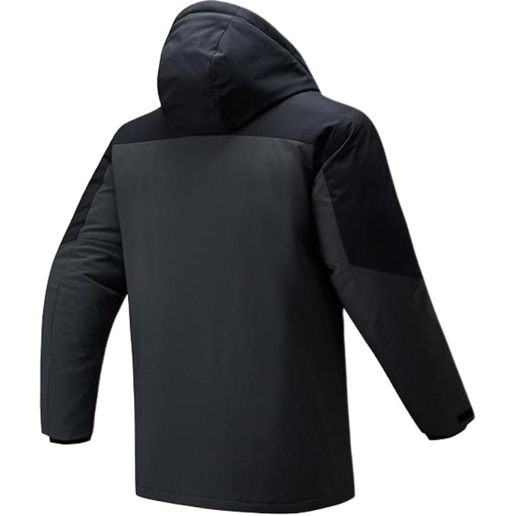 Anta Training Series Color Block Letter Zipper Hooded Versatile Casual Down Jacket Men Outerwear Smoke-Gray Basic-Black 152447929-3