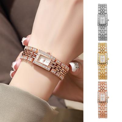 Women Rhinestone Bracelet Watch Square Dial Classic Casual Formal Dress Quartz Movement Bangle Wristwatch