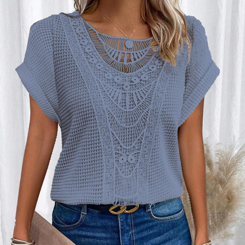 2025 Spring and Summer New Lace Splicing Short-sleeved T-shirt