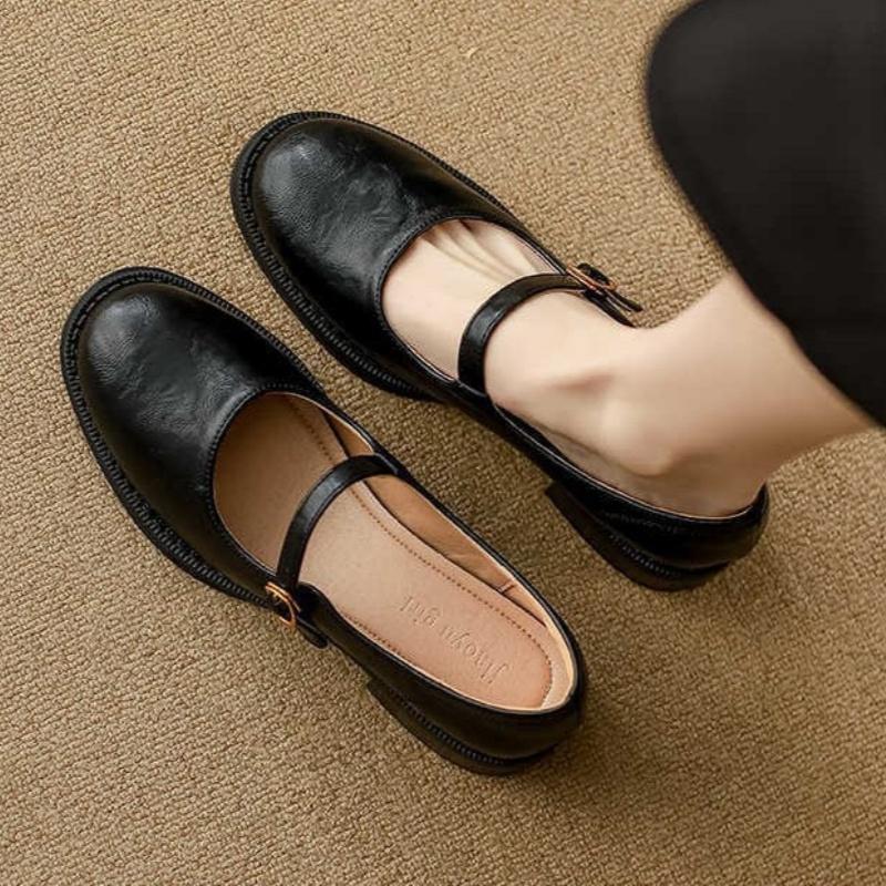 Fashion Mary Janes Women's Shoes Round Toe Flats Spring and Autumn New Fashion Buckle Strap Shallow Mouth Low Heels Loafers Women Flats