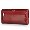 Women Long Wallet Genuine Leather Wallets Red Aligator Pattern Cowhide Purse Three Fold Large Capacity Clutch Wallet Luxury
