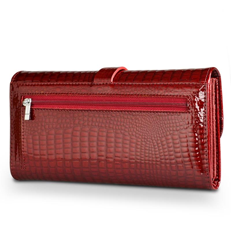 Women Long Wallet Genuine Leather Wallets Red Aligator Pattern Cowhide Purse Three Fold Large Capacity Clutch Wallet Luxury