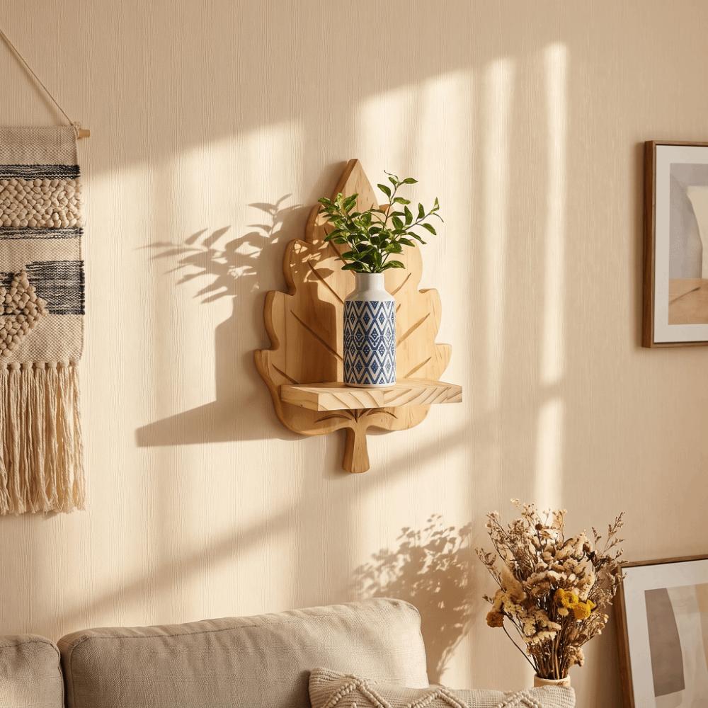 Nature Style Maple Leaf Wall Shelf Wooden Wall Mounted Leaf Shelf for Living Room