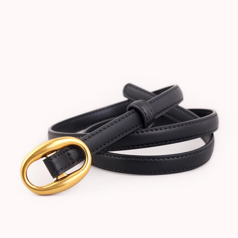 

Leather Womens Belt With Oval Buckle For Casual And Office Wear Black Gold