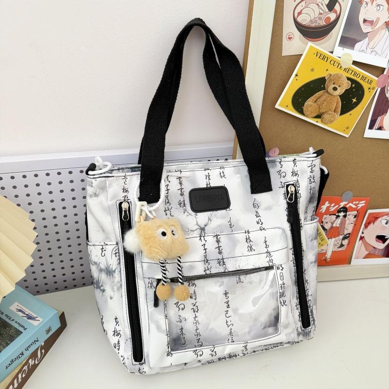 New new Chinese large-capacity messenger bag, ink painting, national style, retro shoulder tote bag, transparent pain bag for students in class