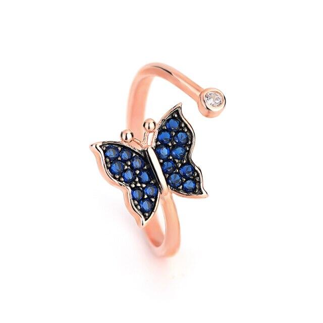 Ins Europe and America S925 Sterling Silver Rose Gold Butterfly Ring Female Male Couple Open Finger Ring Bracelet