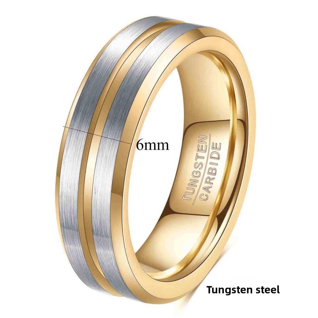 Wolframstahl Schlichter Breiter Ring 6 8mm Gerillt Gebürstet Unisex Zweifarbig Edelstahlring