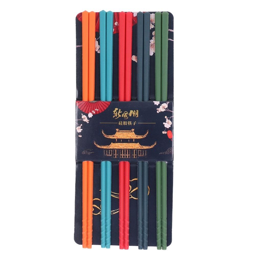 5Pair High Temp Resistant ColorfulChopsticks Silicone Not slip Chopsticks Restaurant