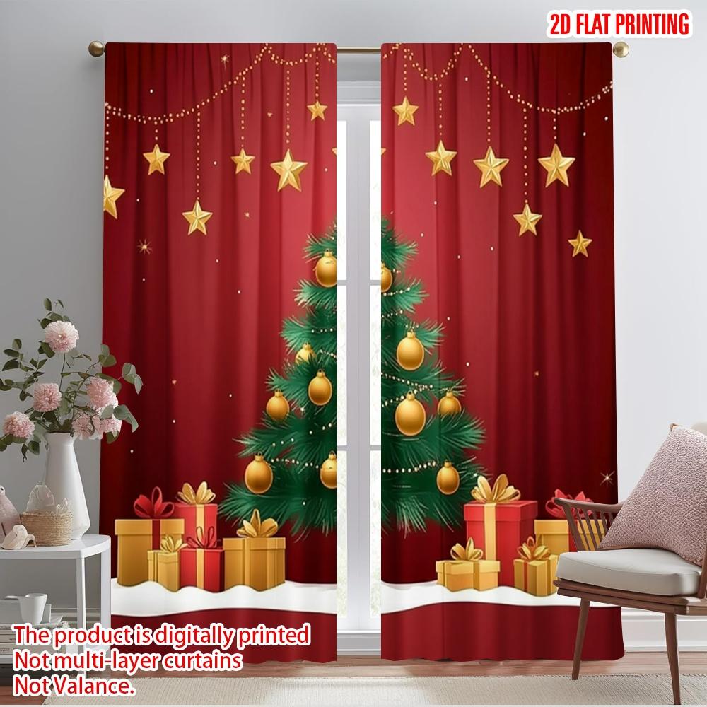 

2pcs,2D plane printing Pattern Curtains Christmas Tree Gifts Snow (2) Versatile Fabric (without rod) Versatile All Ldeal for 52.50×116.00 CM 2pcs