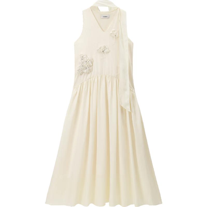 Mishow Women s V-Neck Lyocell A-Line Dress with 3D Floral & Streamers L