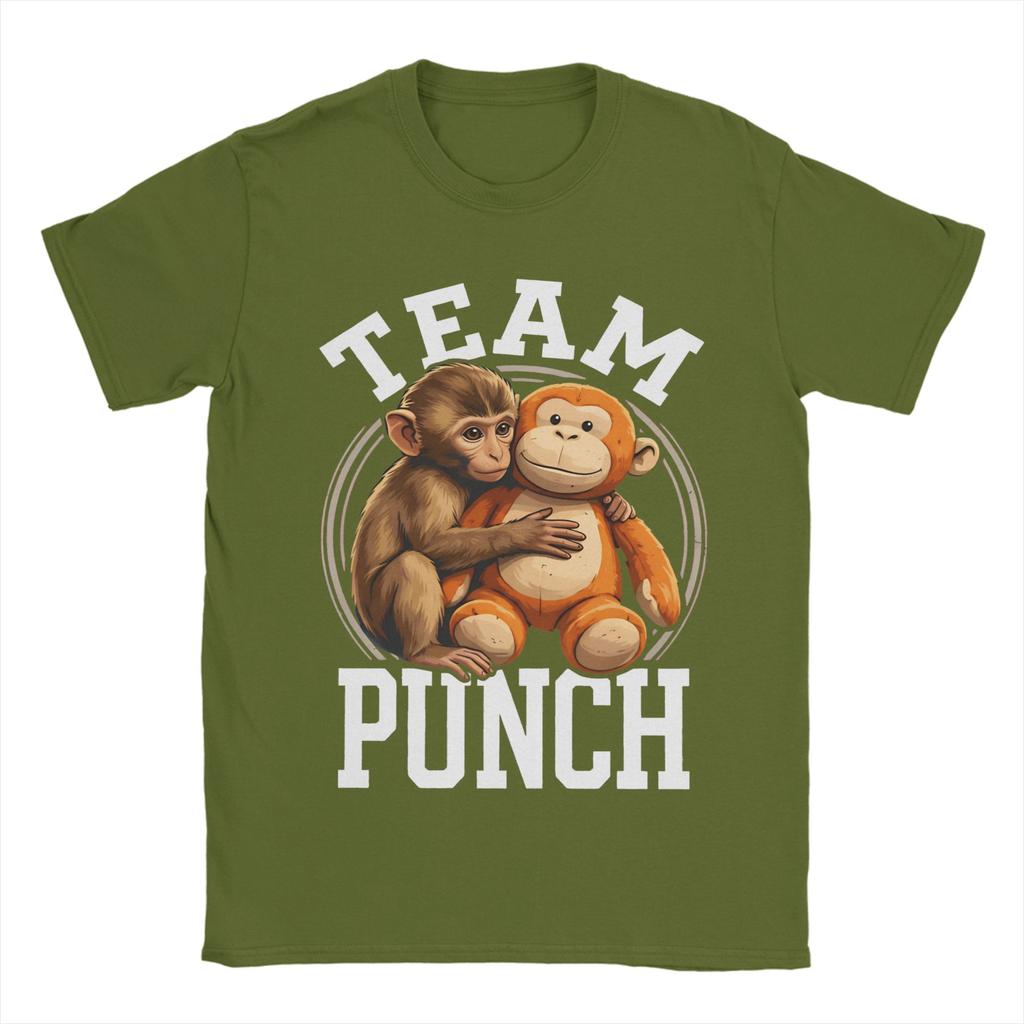 Team Punch Monkey and OranMama TShirt for Unisex Women Vintage Cotton Tees Crew Neck Short Sleeve T Shirt Summer Clothes