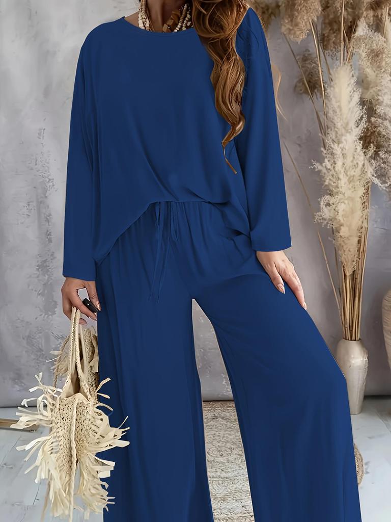 2025 Spring Ice Silk Stretch Pajama Set - Women's Loose Long Sleeve Top & Pants
