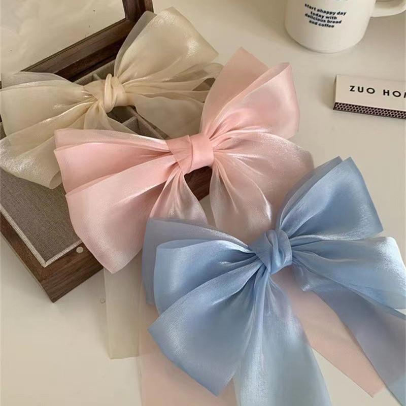 Sheer Bow Clip for Women, Summer Butterfly Hair Claw with Flowing Ribbon, Cute Spring Clip Hair Accessories for Thin Hair