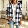 Women's Casual Plaid Cardigan V-Neck Loose Fit Open Front Jacket