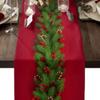 Poinsettia Flower Pattern Christmas Table Runner Long Length Rectangular Shape Table Decor Cloth Linen Material