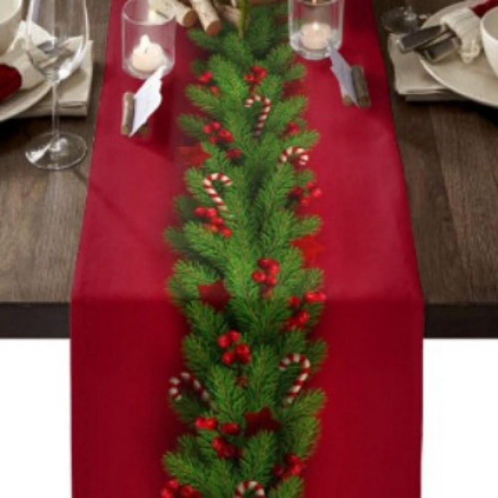 Poinsettia Flower Pattern Christmas Table Runner Long Length Rectangular Shape Table Decor Cloth Linen Material
