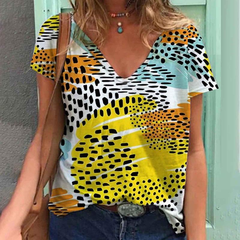 

Летний тренд женская футболка милая женская перо 3D печать модная женская V-образный вырез короткий рукав L