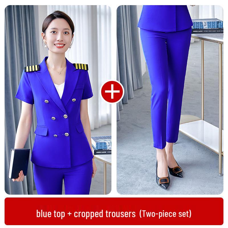 Women's Short-Sleeved Uniform Set for Summer: Ideal for Front Desk, Jewelry Store, Beautician, and Catering Services.