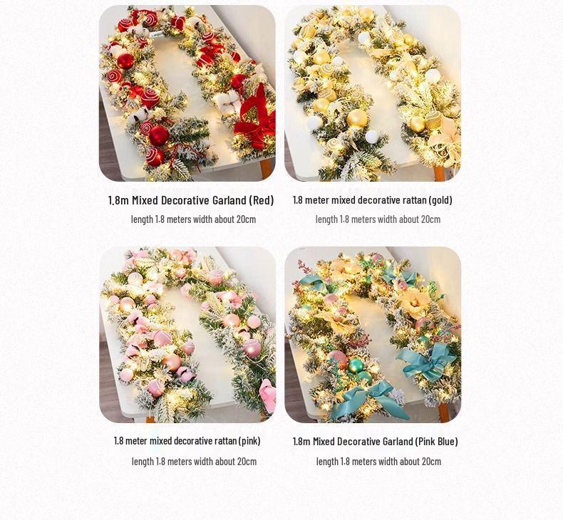 Encrypted Snowing PE Rattan Garland with Flocked Snow for Window & Wall Hanging