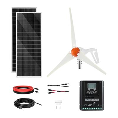 12V 400W Solar Wind Power Kit, 2PCS 100W Monocrystalline Solar Panels + 200W Wind Turbine + MPPT Wind/Solar Hybrid System Controller for Home