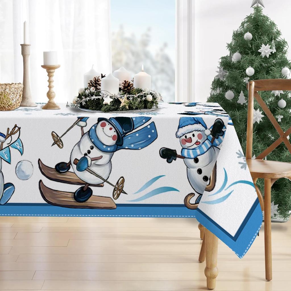 Merry Christmas Snowman Tablecloth For Table Decoration Winter Xmas Snowflakes Kitchen Dining Table Cloth Navidad Decorations