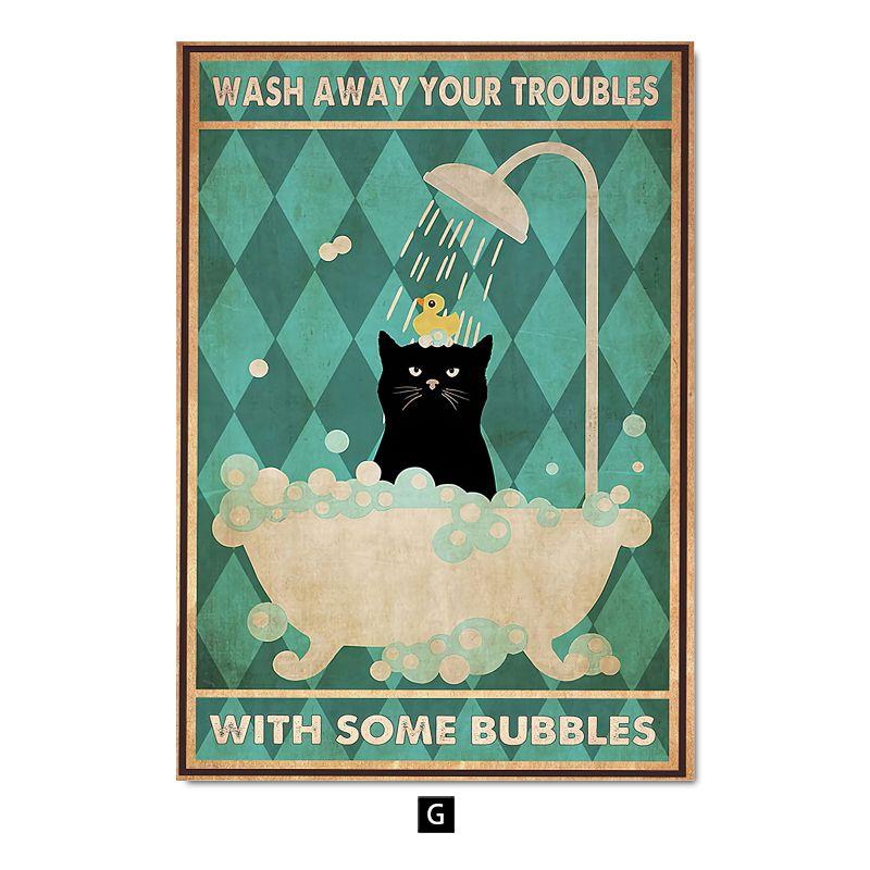 

Современное украшение для детской комнаты с мультяшными животными, картина с черным котом, собакой, постер для ванной комнаты, детский душ, настенное искусство, домашний декор A4 21x30cm No Frame