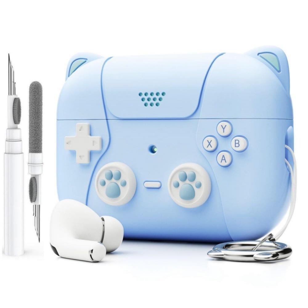 for AirPods 4 Generation Case Cover with Keychain Game Player Design Soft Silicone Case for AirPods Pro2 Charging-Cat Ear Purple