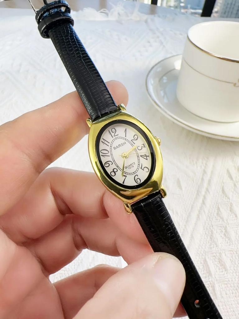 Vintage Design Classic Watch Fashion Oval Number Dial Quartz Watches Brown Leather Band Wristwatch Montre Femme Dropshipping
