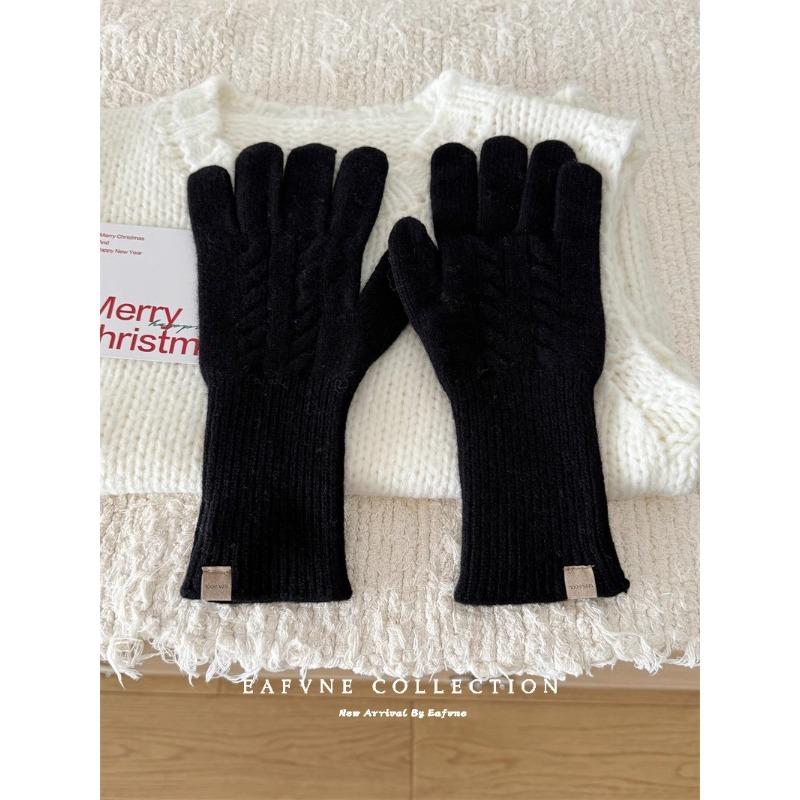 Australian Pure Wool Gloves for Women in Autumn and Winter Knitted Twisted Yarn Couple Cycling Warm Thickened New Style with Threads