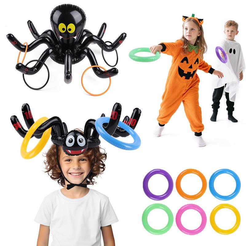 Halloween Throwing Game Inflatable Spider Octopus Ring Toss Game Kids Halloween Party Decoration Indoors Outdoors Family Game