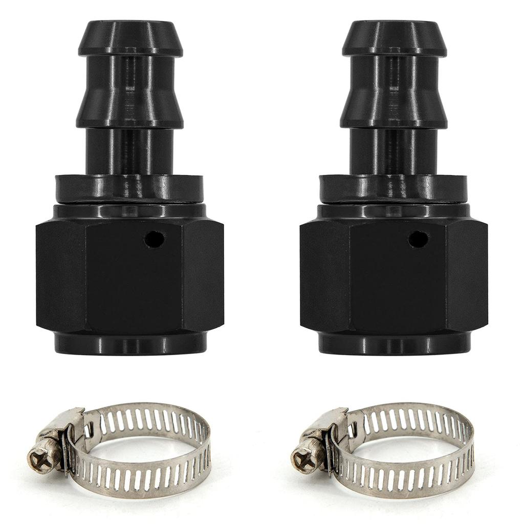 ZHSYMX 8AN Straight Push Lock Hose Fitting and Hose Clamp End Black for Rubber Push Lock Hose 2pcs