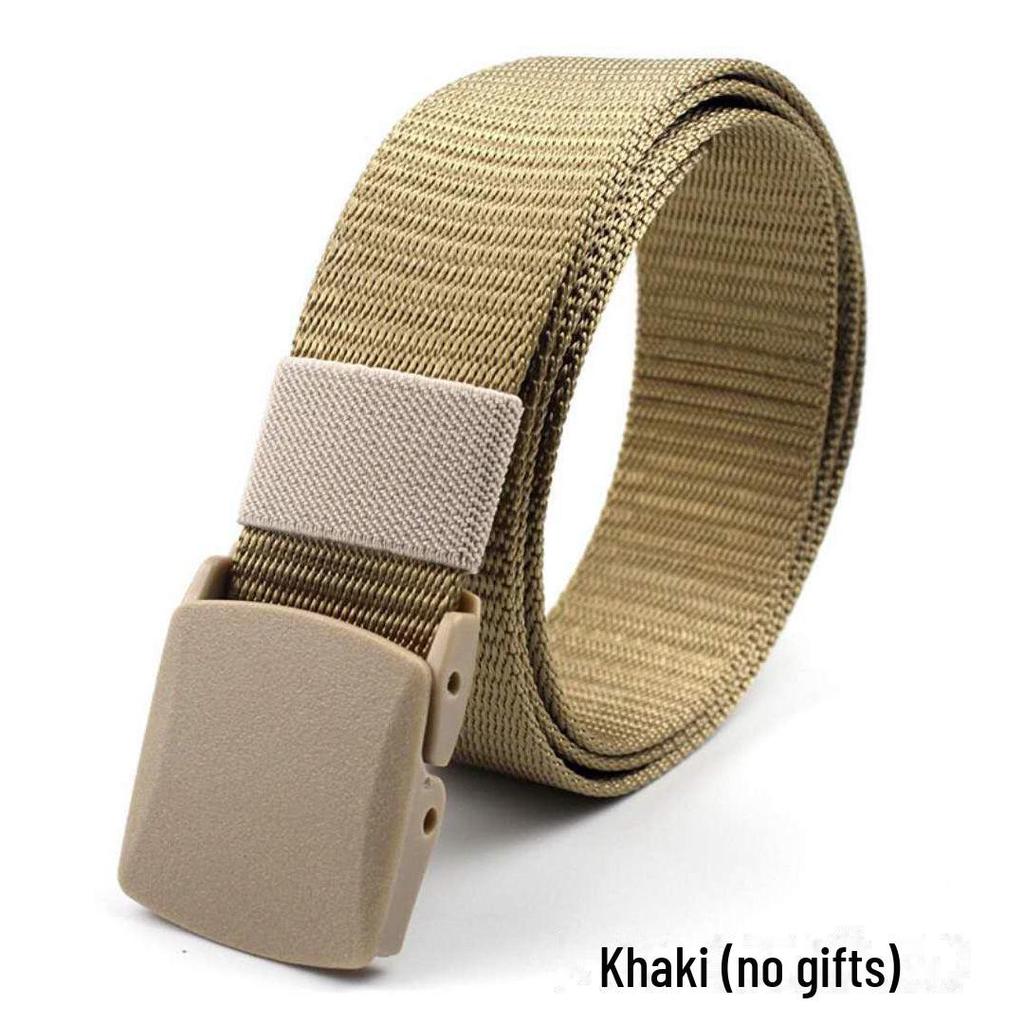 Ikke-metallisk sikkerhetsbelte i nylon med plastspenne, svart lerret og denimforlengelse, for utendørs bruk