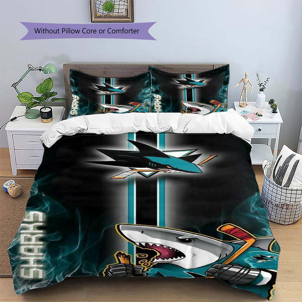 Set Biancheria da Letto con Fantasia San Jose Sharks Copripiumino Federa Decorazione per la Casa Regalo (1 * copripiumino + 2 * federa, senza nucleo)