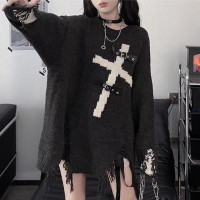 Y2k Gothic Goth Harajuku Punk Sweater Women Pullovers Dark Grunge Knitted Tops Korean Kpop Streetwear