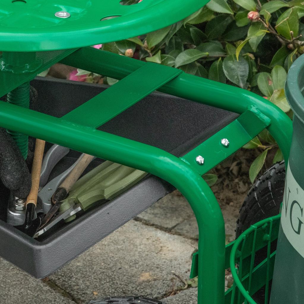 Rolling Seat 360 degrees Rotatable Height-Adjustable Garden Cart with Storage Surface Wheels Handle Mobile Garden Seat Rotatable Work Seat Garden