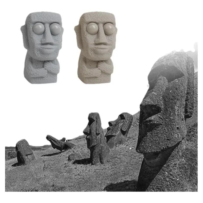 Creative Squeeze Stone Man Stress  Soft Rebound Moai Statue Funny Eyes Expression Relaxing Gift For Children Adults