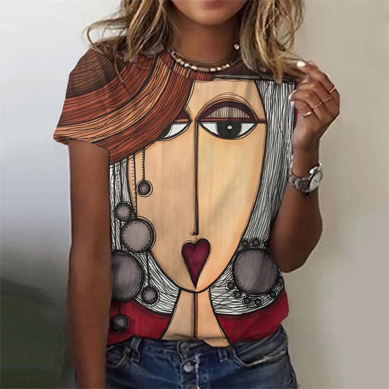 Classic Girls Face Painting 3D Graphic Tee Fashion Floral Print T Shirts For Woman Girl Street Harajuku Colorful Tshirt Tops