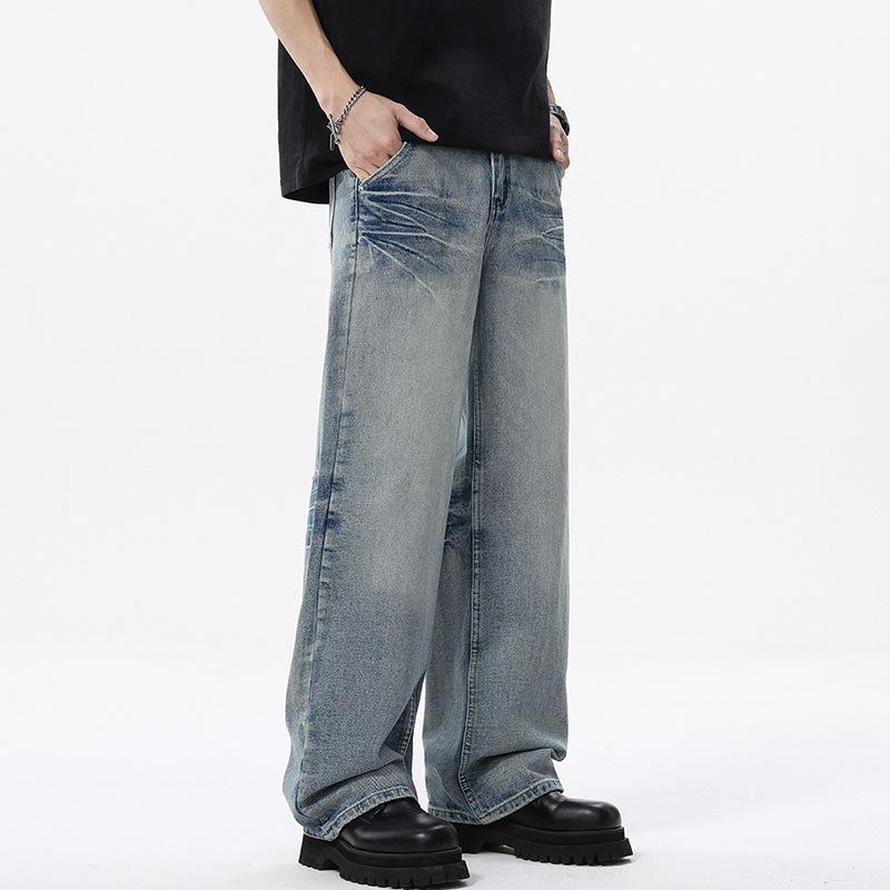 Bambusgelenk-Muster Retro Alte Waschung Nische Drapierte Gerade Jeans Vielseitige Bodenlange Hose
