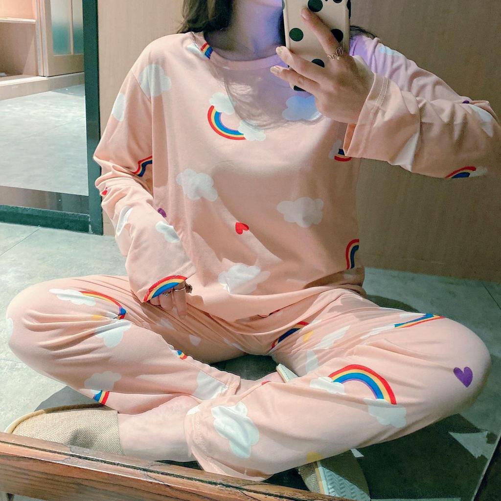 Spring & Autumn Women's Long-Sleeve Pajama Set - Cute Cartoon Design, Plus Size, Cozy Winter Loungewear