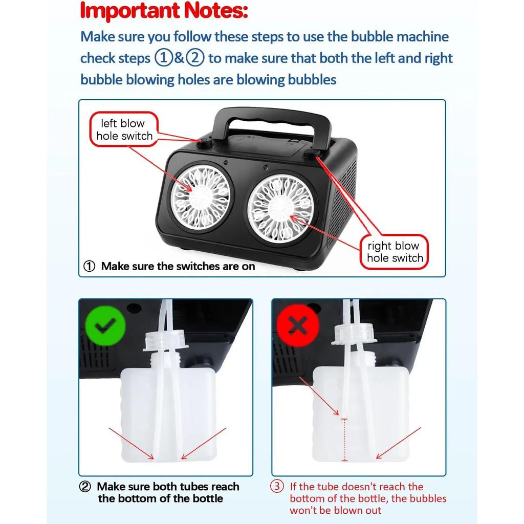 Automatic Bubble Maker 26 Hole Portable High Output Stage Bubble Blower for Wedding Outdoor Indoor Camping Black