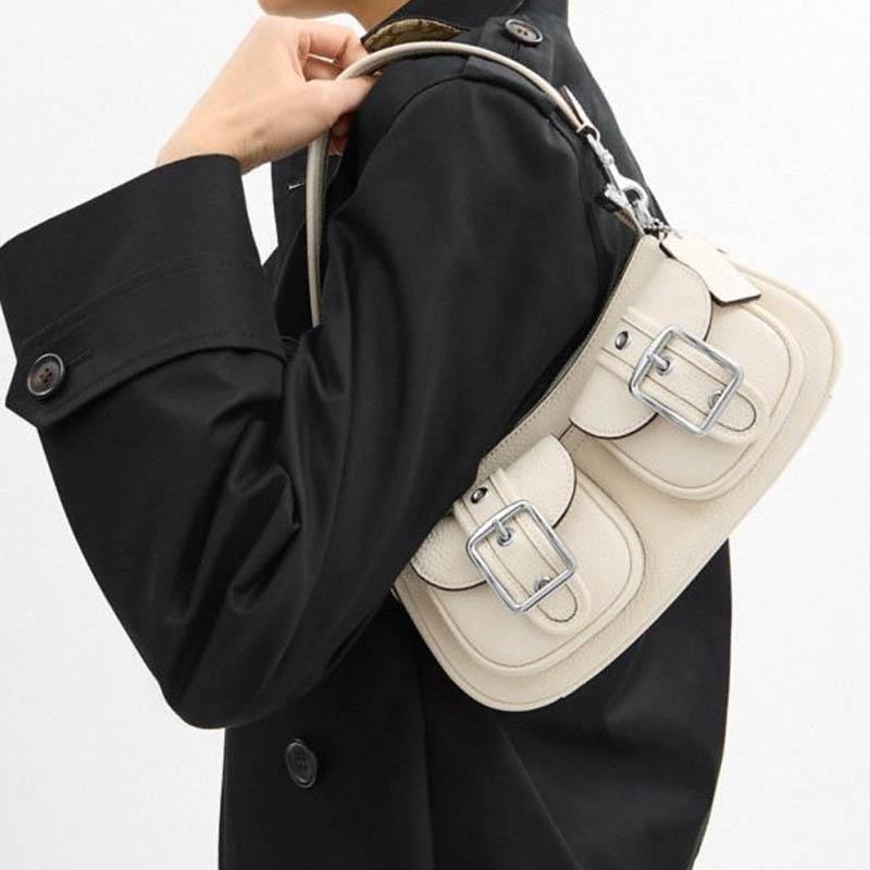 Coach Ashton 25 Silver Finish Detachable Shoulder Strap Zipper Closure Leather Shoulder Bag Medium Women shoulder bag Chalk CM079-SVHA