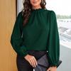 Women Elegant Loose Fit Long Sleeve Ruffled Collar Chiffon Blouse